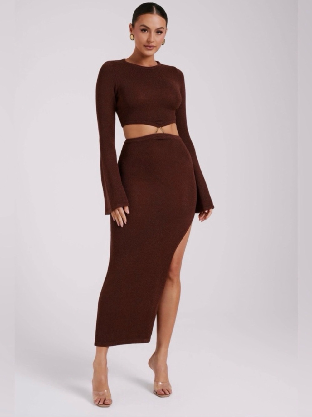 Meshki Anna Flare Sleeve Knit Dress - Chocolate